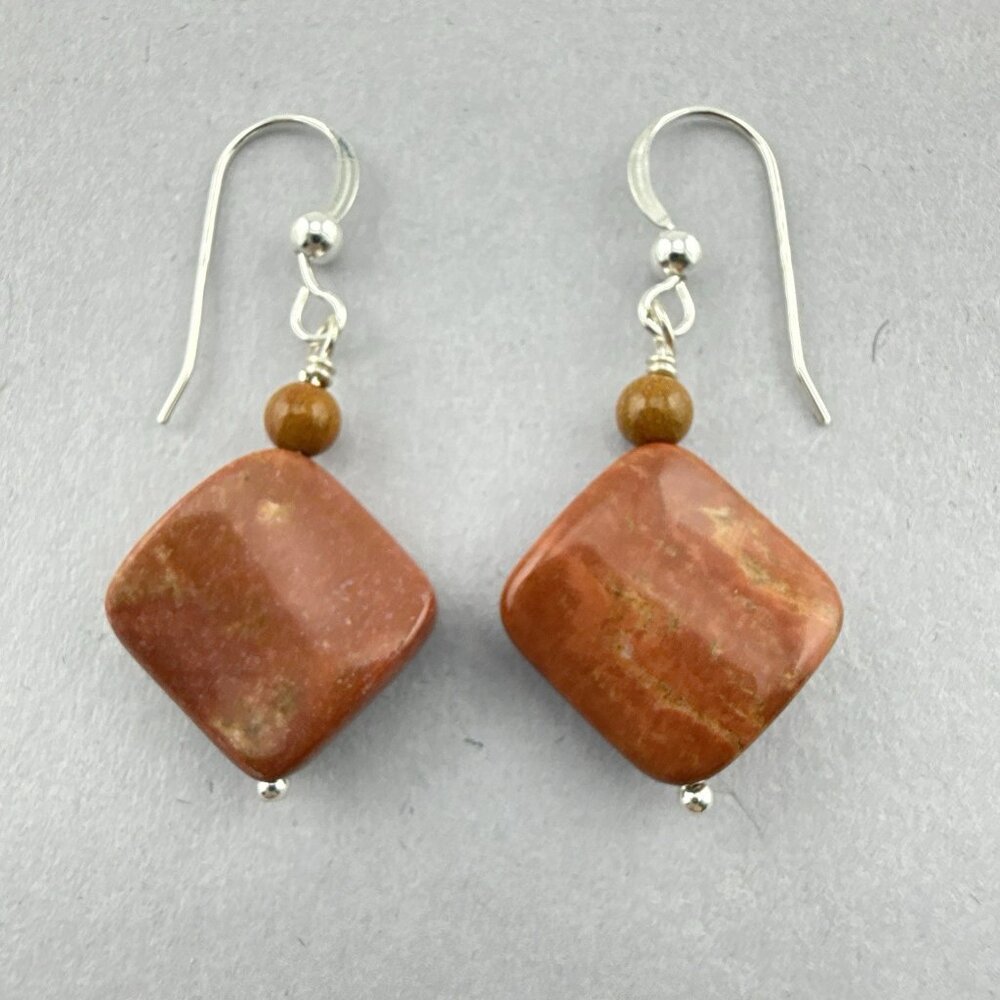 Jay King Earrings Red Jasper Sterling Silver Dangle Square DTR Modern